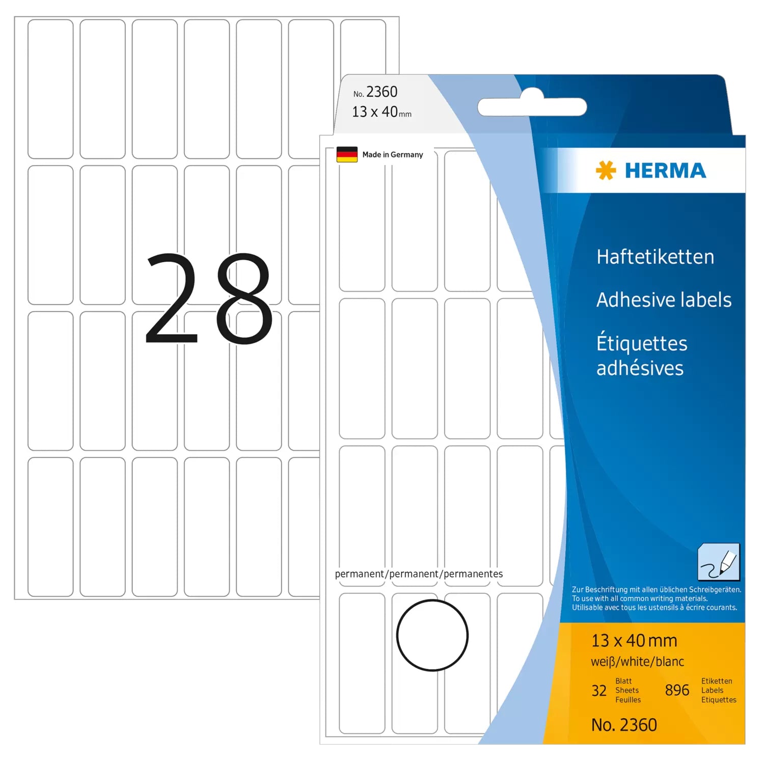 HERMA Schuletiketten – 13 × 40 mm, Abgerundete Ecken, 896 Stk, 32 Bogen, Papier, Permanent Haftend