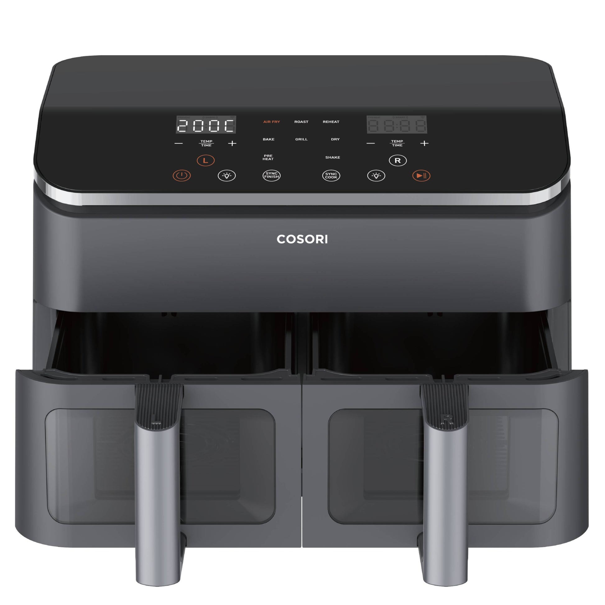 Cosori Heissluftfritteuse CAF-R901-AEU – 8,5 l, Doppel, 1750 W – Schwarz/Edelstahl