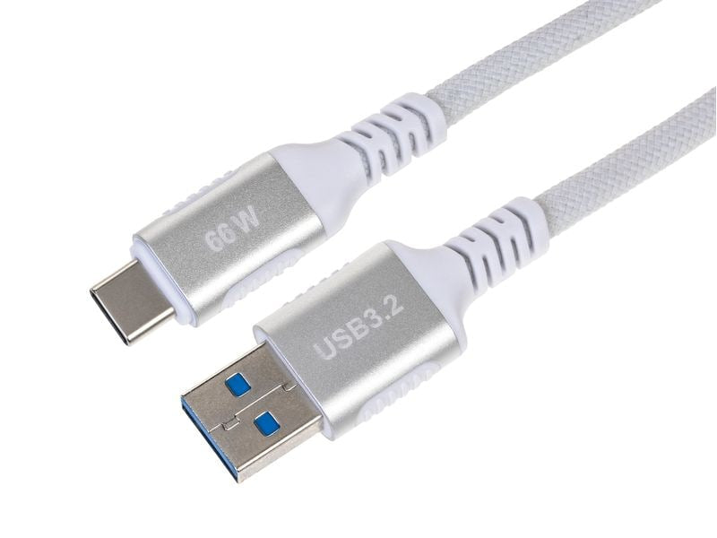 ONIT USB-A auf USB-C Kabel – USB 3.2 Gen 2 (10 Gbit/s) – 1 m – PD 66 W – Textilmantel – Weiss