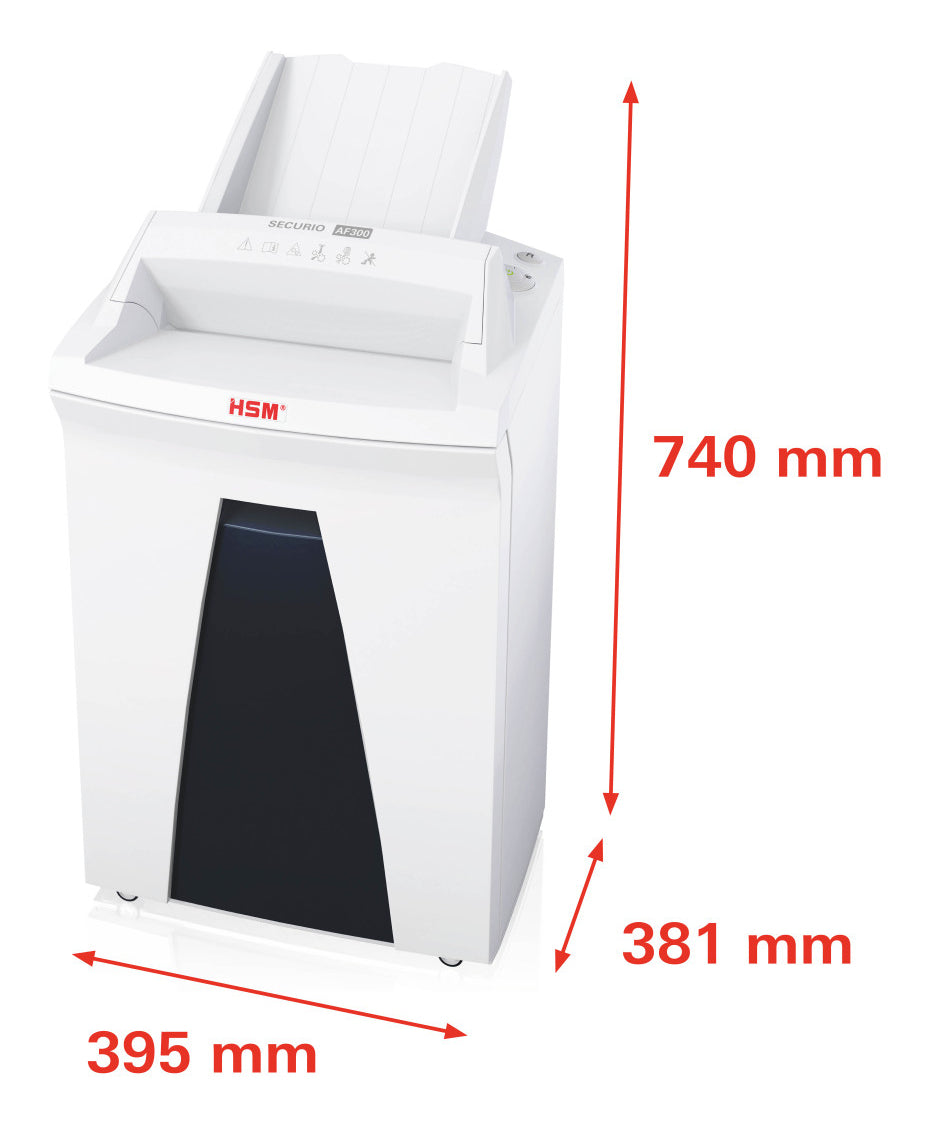 HSM Securio AF300 – Aktenvernichter mit Autofeed 300 Blatt, DIN P-6, Mikroschnitt 0,78 × 11 mm, 6 Blatt, 35 l