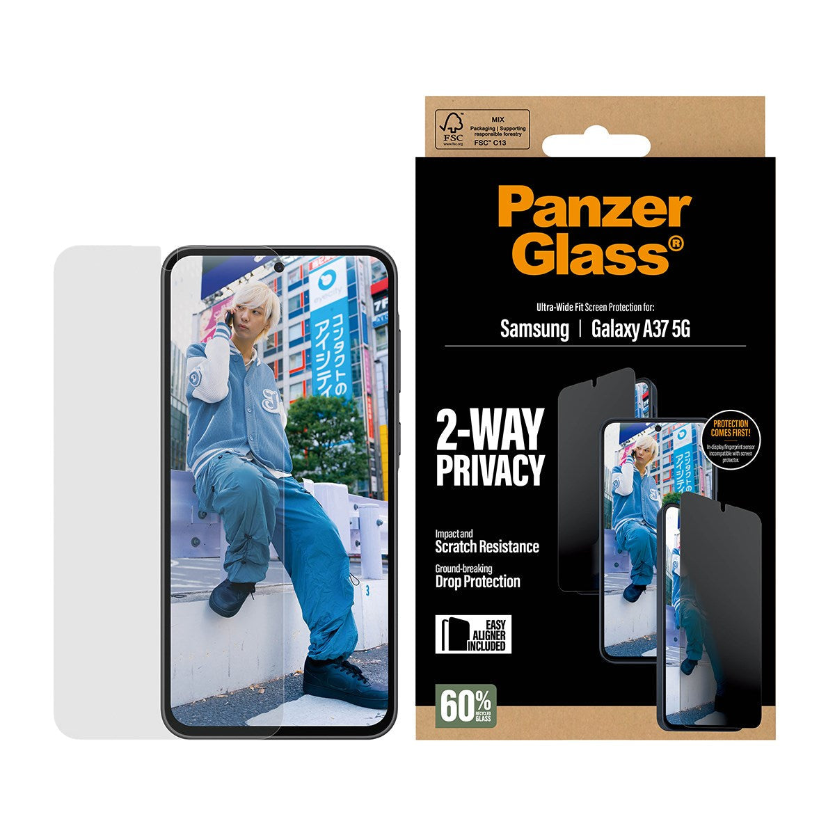 PanzerGlass Privacy-Filter (Panzerglas), Ultra-Wide Fit – für Galaxy A37 5G