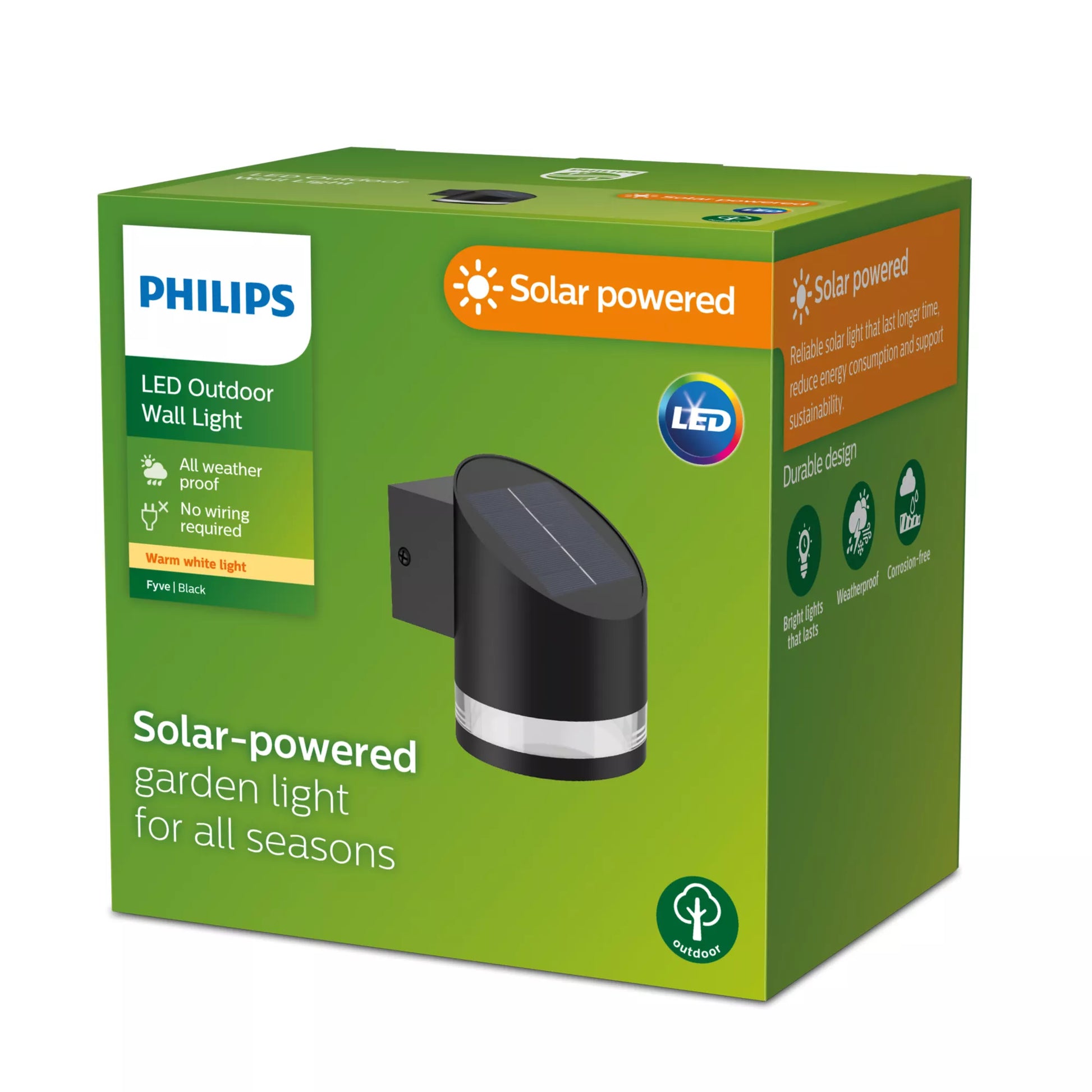 Philips by Signify Philips Aussenwandleuchte – Warmweiss, 2700 K, IP44, Solarbetrieb, Dämmerungssensor, Schwarz, Kunststoff