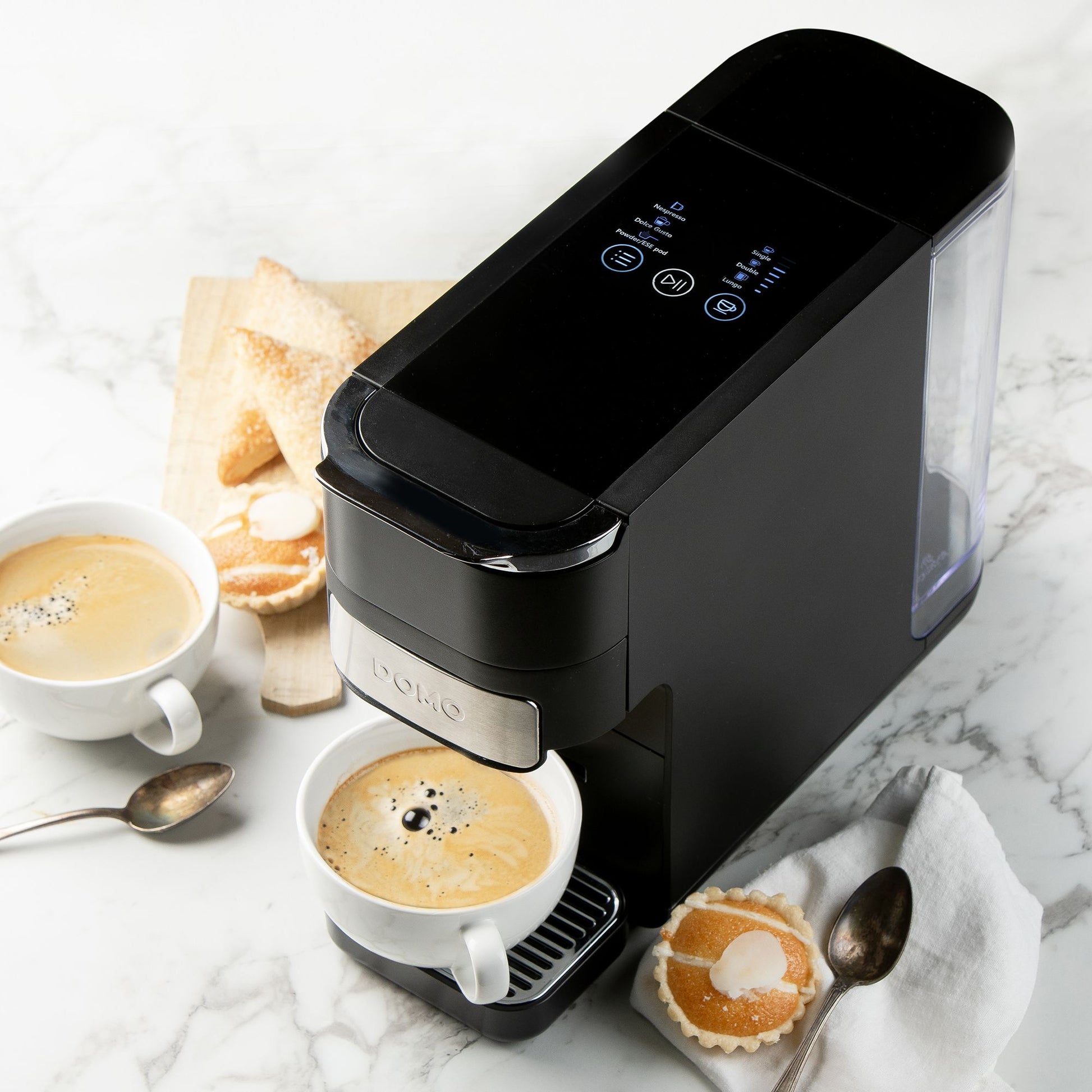 Domo DO748K Kapselmaschine – für Dolce Gusto, E.S.E. Pads, Nespresso, 1,5 l, schwarz, 12,5 × 26,4 × 33 cm