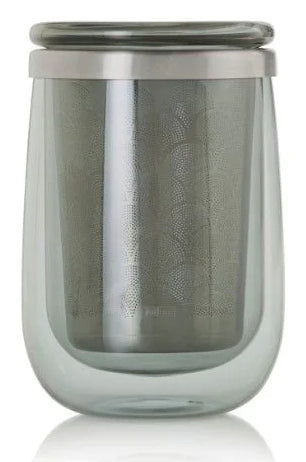 AdHoc Teeglas TK65 – 400 ml, Ø 10,0 cm, Borosilikatglas/Edelstahl, mit Deckel, doppelwandig