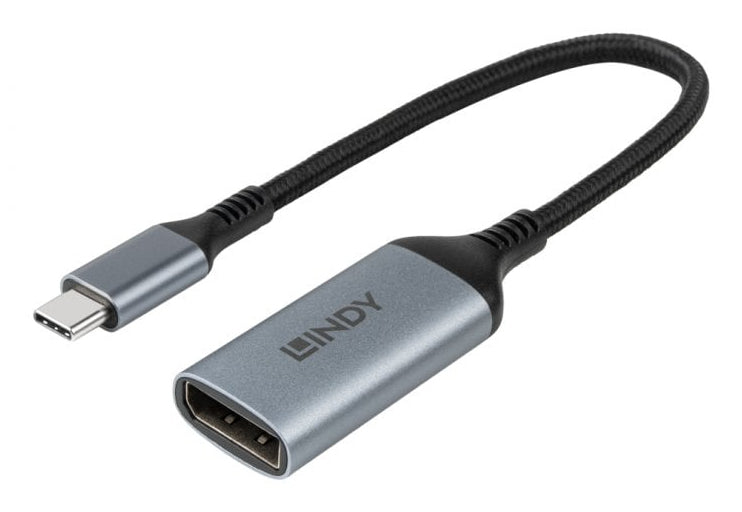 Lindy USB-C auf DisplayPort Kabel DP 1.4 8K 60 Hz – 0,15 m – HDR – Grau/Schwarz