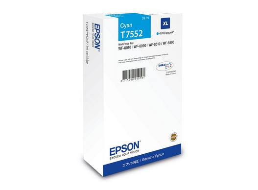 Epson Tintenpatrone T75524N, cyan, XL, 4'000 Seiten, original – für WorkForce WF-8010, WF-8090