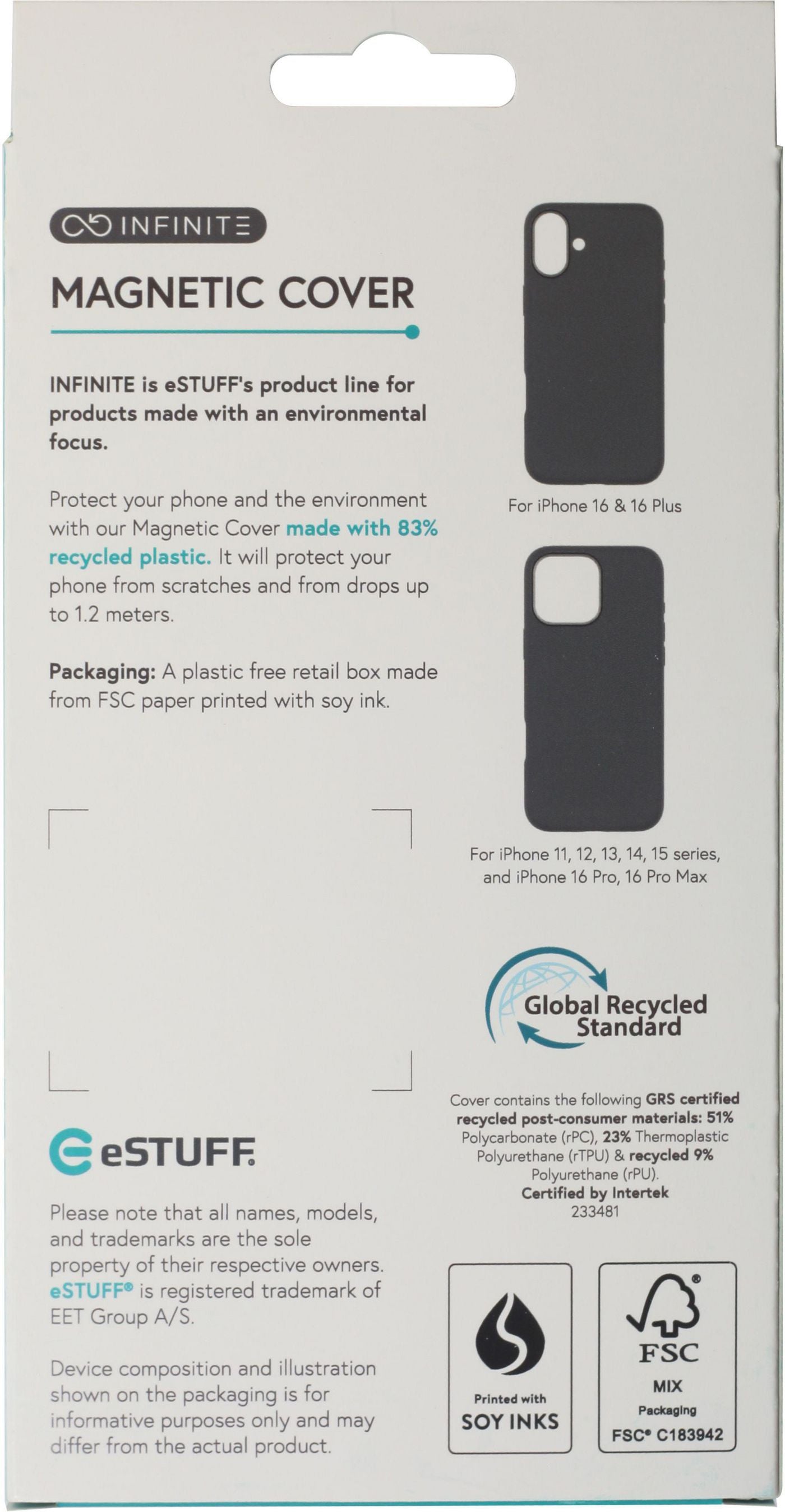 eSTUFF INFINITE VENICE Backcover – für iPhone, PC+TPU, Schwarz, recycelt (GRS)