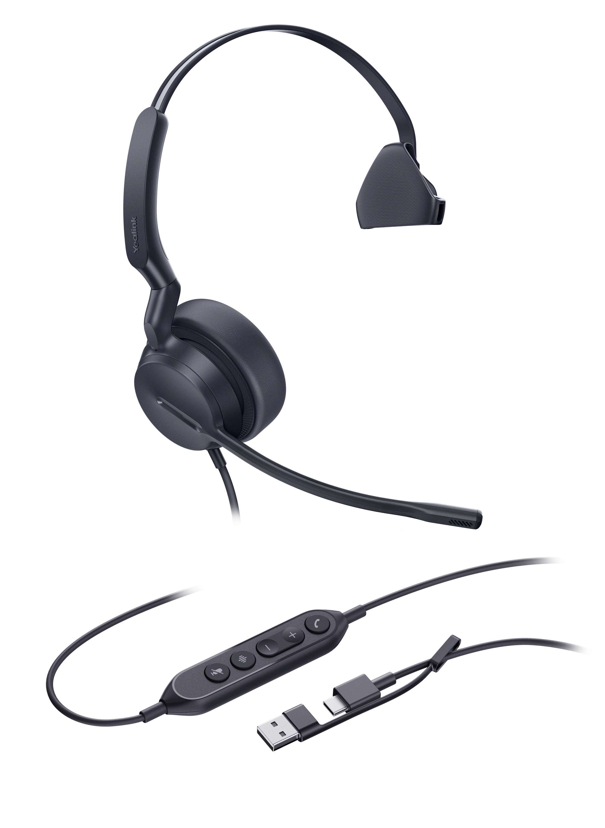 Yealink UH44 Mono Office-Headset – On-Ear, Kabel (USB-C/USB-A), Schwarz