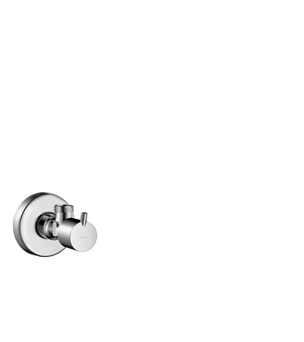 Hansgrohe Eckventil S – Abgang G 3/8, Höhe 8,1 cm, Breite 54 mm, Tiefe 79 mm, Messing/Kunststoff, Chrom