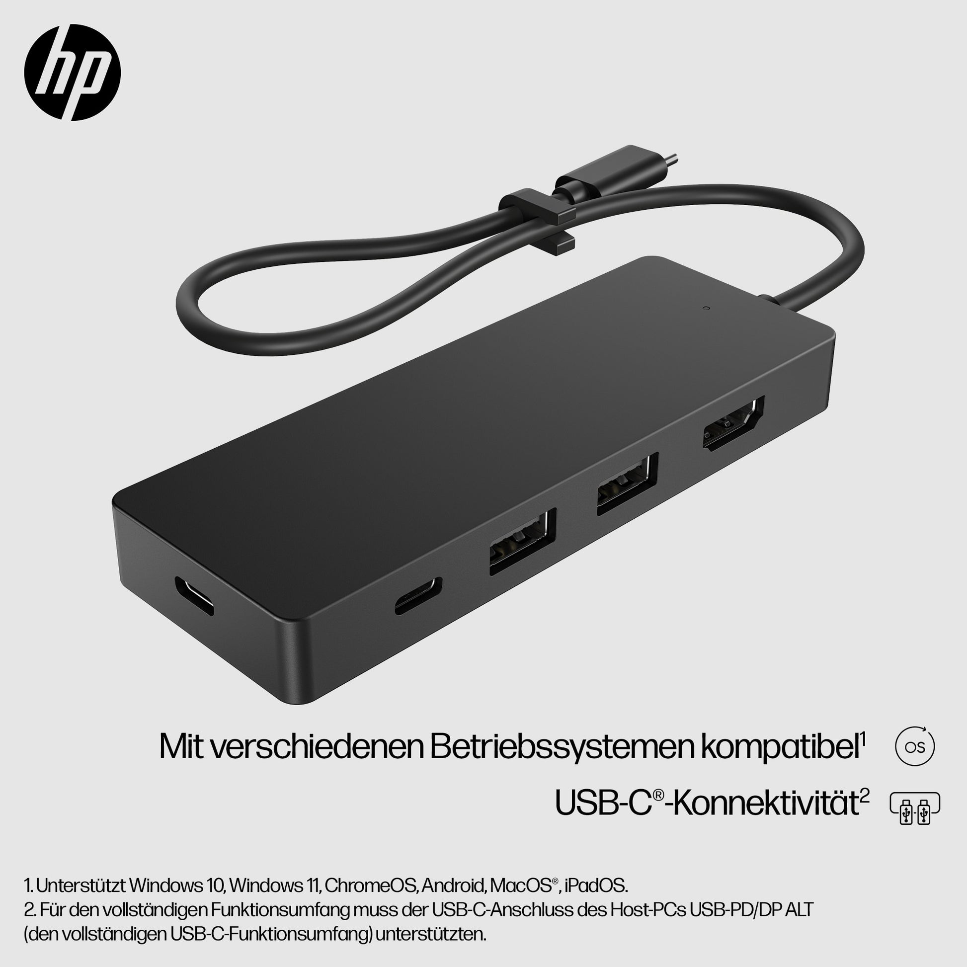 HP G3 Multiport-Adapter – USB-C, 1× HDMI, 2× USB-A, 2× USB-C, 65 W PD, für Windows/Mac/Android