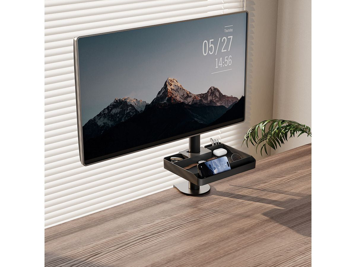 VALUE AV-Wandregal (Stangenmontage) – 1 Regal, bis 3 kg, Kabelmanagement – für Stangen 30–48 mm – Schwarz