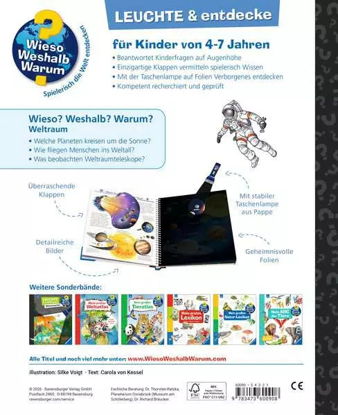 Ravensburger Aufkleberbuch – Wieso? Weshalb? Warum? Weltraum, 150 Stück, ab 4 Jahren, Deutsch