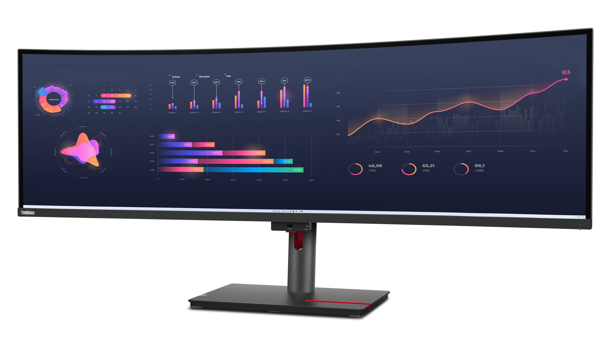 Lenovo ThinkVision P49w-30 – 49" Curved 3800R, 5120 × 1440 (DQHD), IPS, USB-C 100 W, KVM, LAN