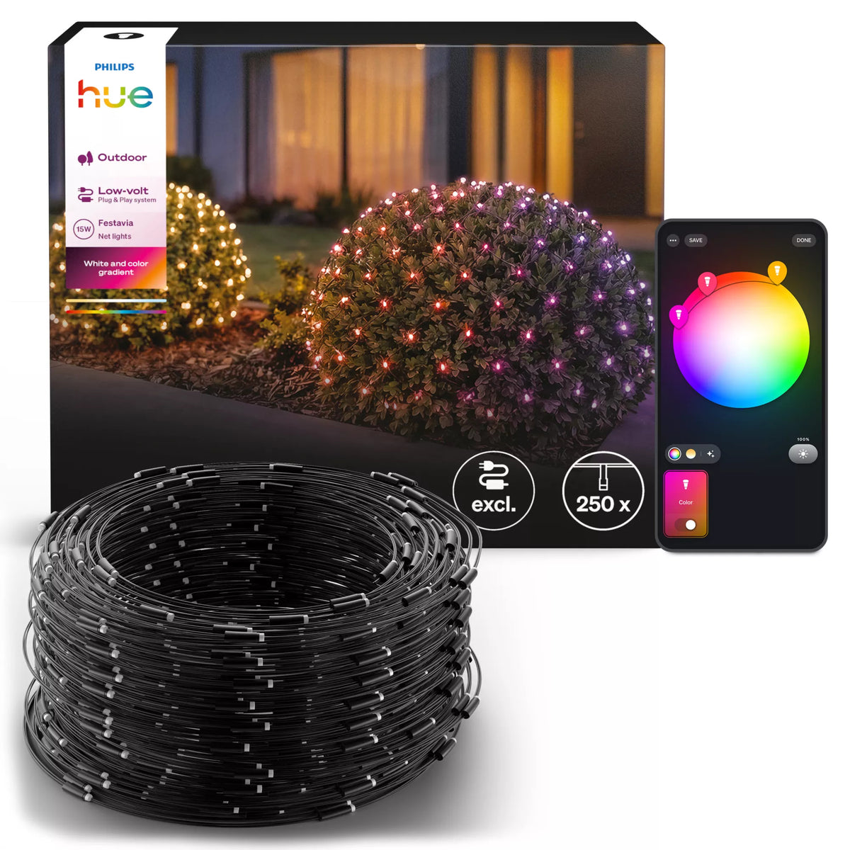 Philips by Signify Philips Hue System Decor Netz Erweiterung – 250 LEDs – Netzbetrieb – Zigbee – für Philips Hue – Schwarz – PVC