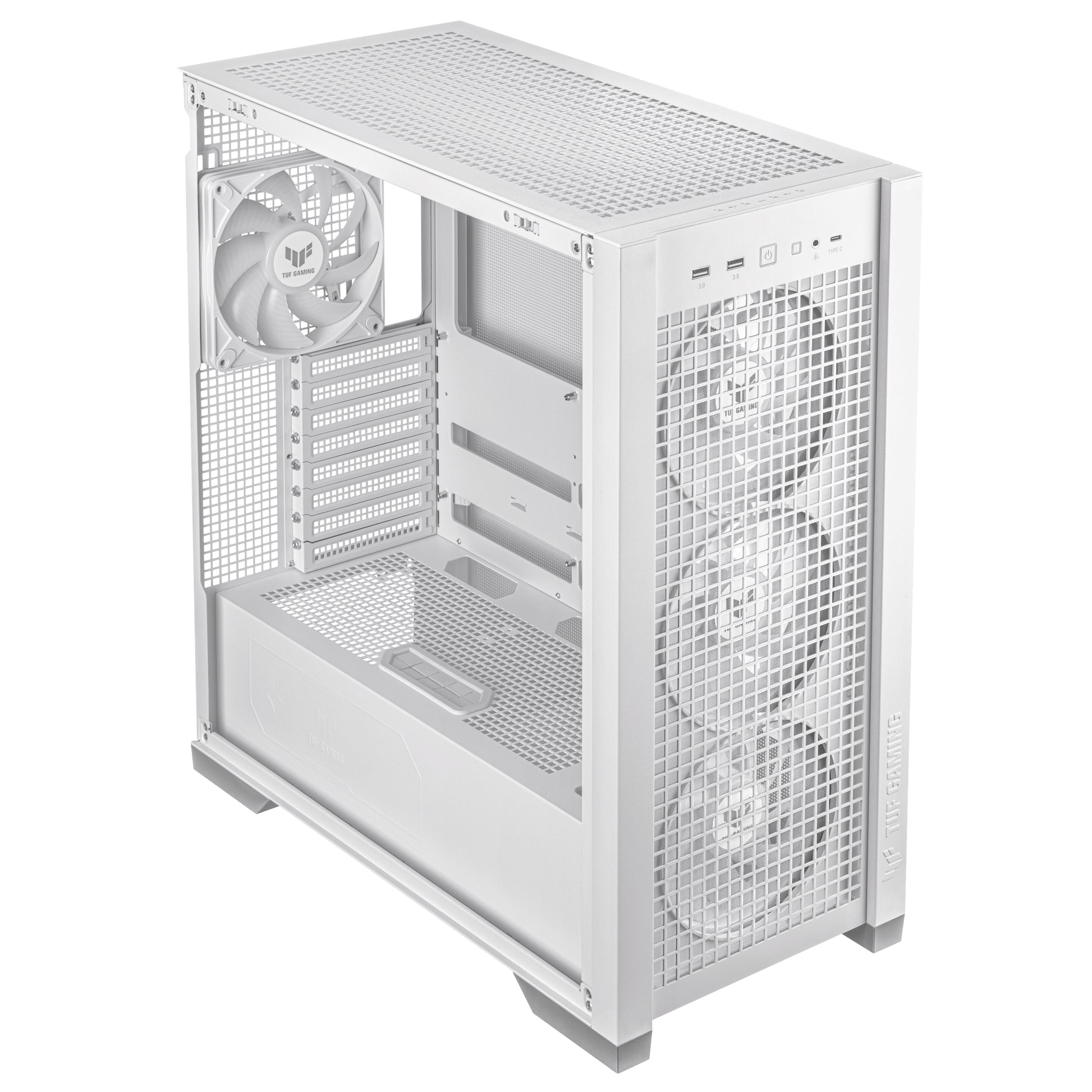 ASUS TUF Gaming GT302 ARGB – PC-Gehäuse – Weiss, EATX/ATX/mATX/Mini-ITX, 3×140 mm Front, Seitenfenster