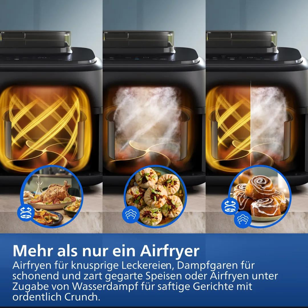 Philips Heissluftfritteuse NA552/00 – 9 l, Rapid Air & Braten, 2750 W – Schwarz/Gold
