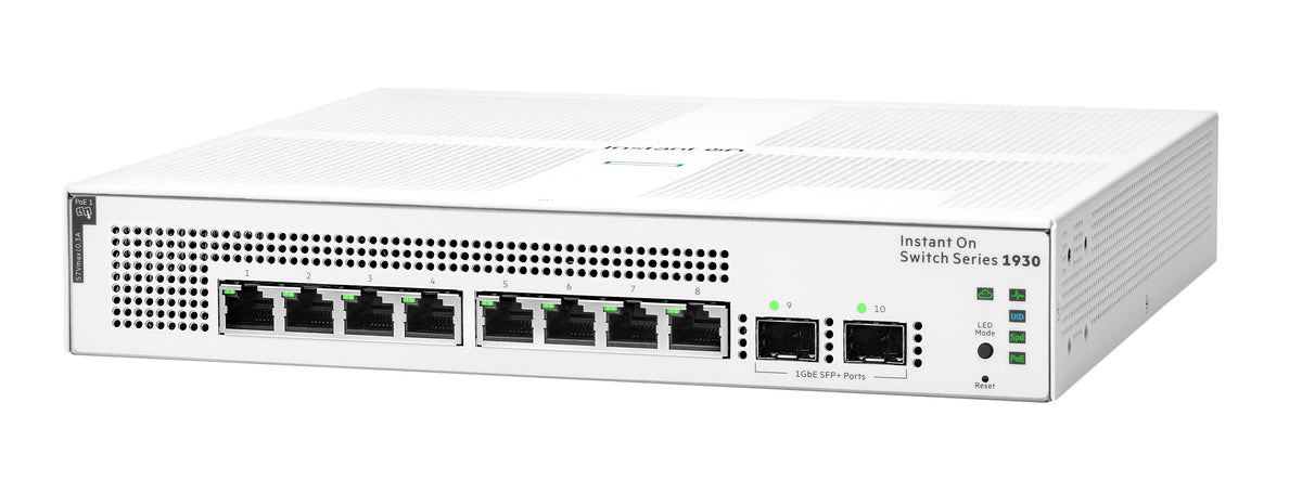HPE Aruba 1930 JL681A – Verwalteter L2/L3/L4 Switch – 8× 1G, 2× SFP, PoE, PoE Budget 124 W, 19", 1U