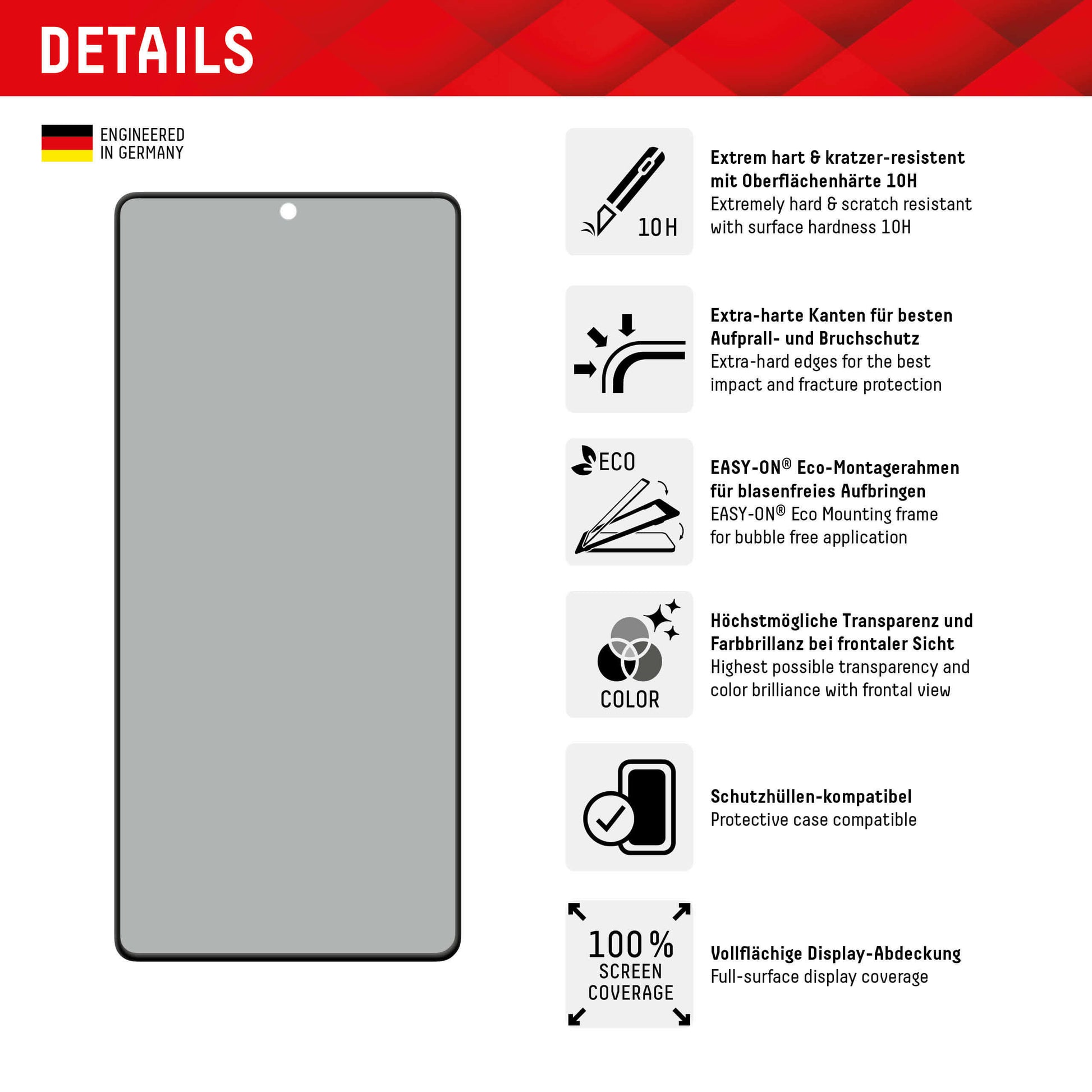 E.V.I. Displayschutzfolie – Privacy-Glas 3D, für Samsung Galaxy S23 Ultra