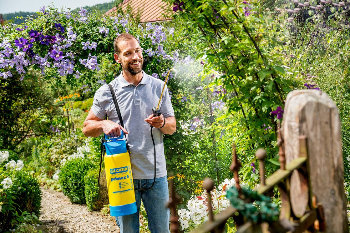 GLORIA Drucksprüher Primex 5 – 5 l, Kunststoff, Gelb/Hellblau