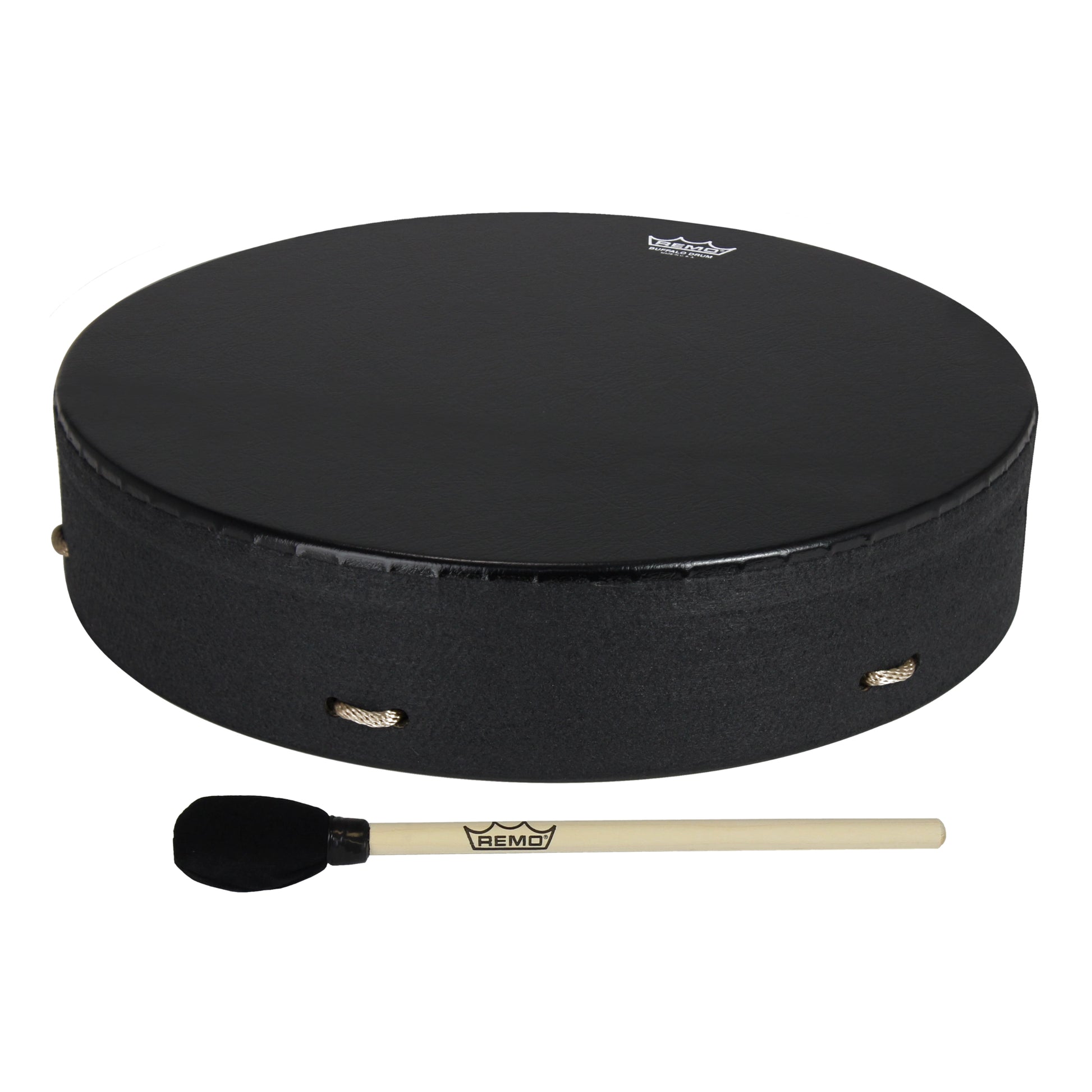 REMO Buffalo Drum – Ø 35,6 cm – schwarz – mit Schlägel