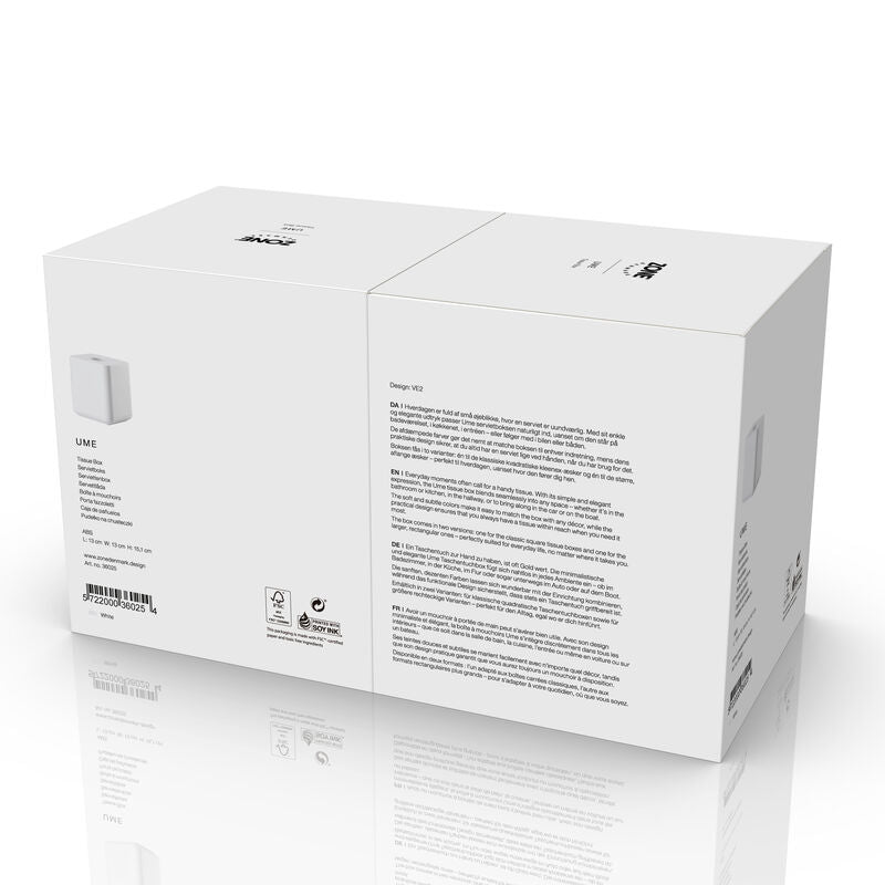 Zone Denmark Kosmetiktuchbox Ume – 13×13×15,1 cm, ABS-Kunststoff, Weiss