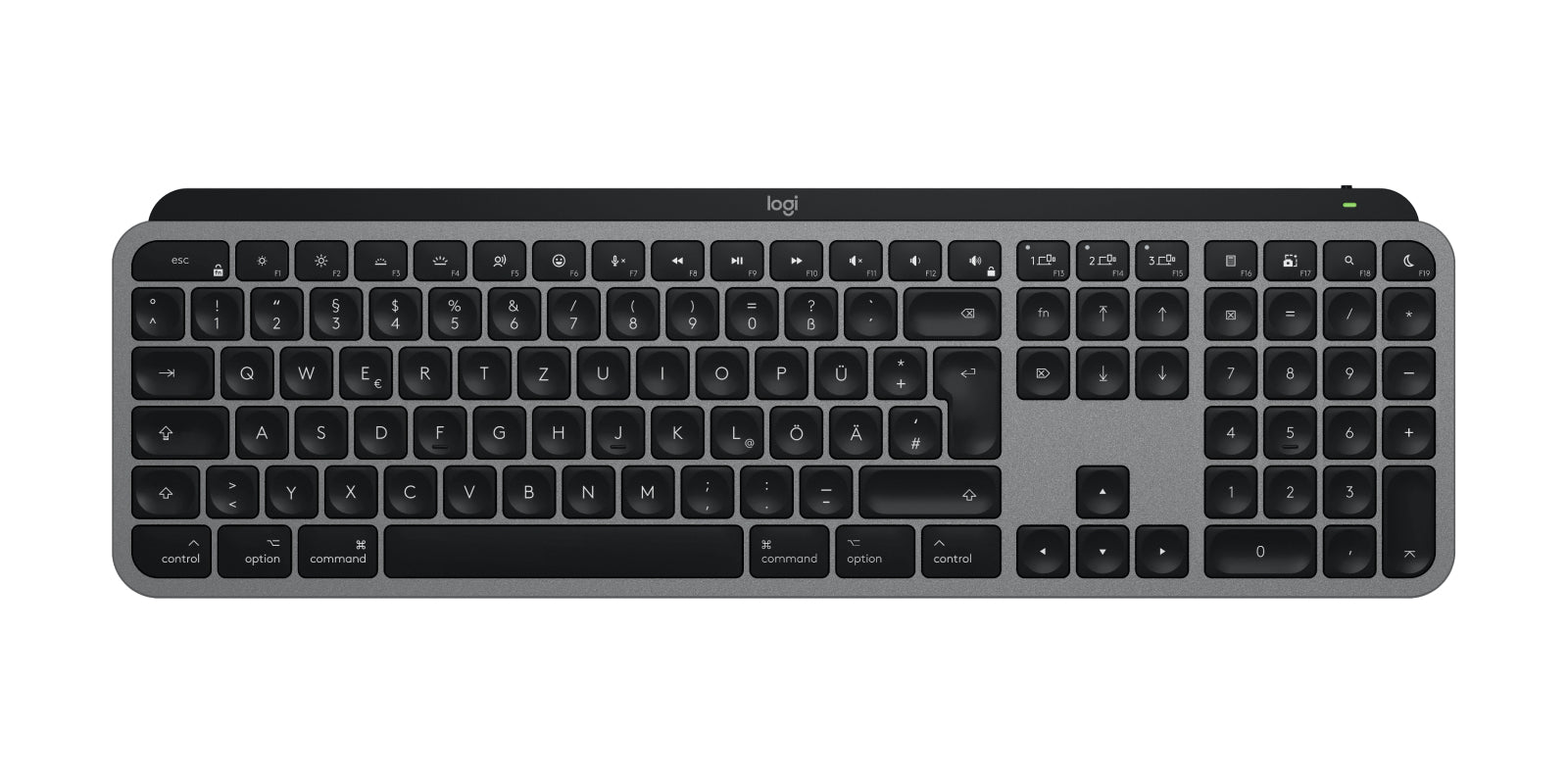 Logitech MX Keys S – Tastatur, kabellos (Bluetooth), DE-Layout (DE), Schwarz – für macOS