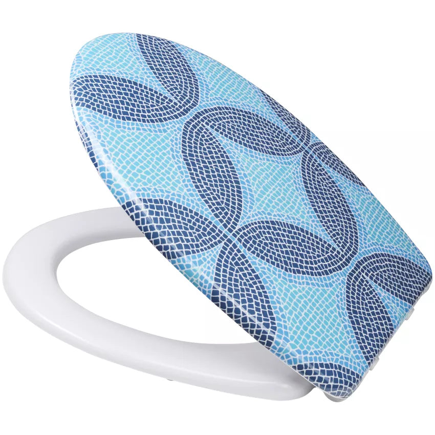 Diaqua Nice Mosaik – WC-Sitz – Duroplast, chrom, blau, mit Deckel, Soft-Close, verlängert, 36,5 × 46,5 cm