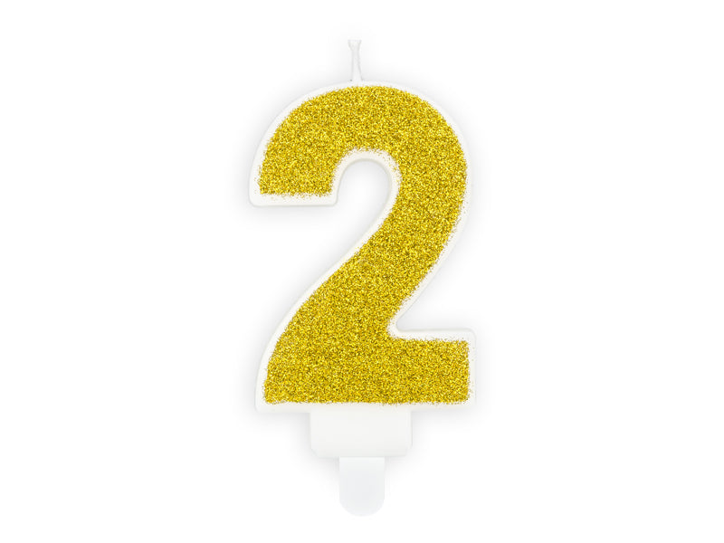 PartyDeco Geburtstagskerzen Zahl 2 – Gold – 7 cm – 1 Stk
