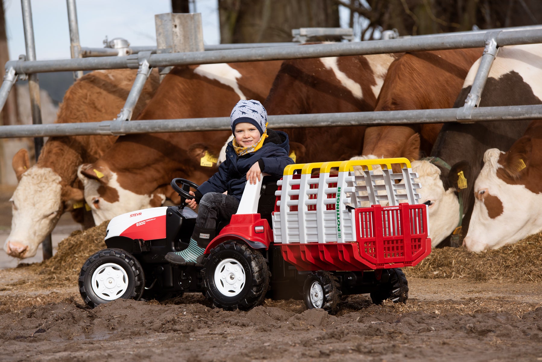 rolly toys Traktoranhänger – 67 × 83 × 40 cm – ab 3 Jahren – Kunststoff, gelb/rot/weiss – CE