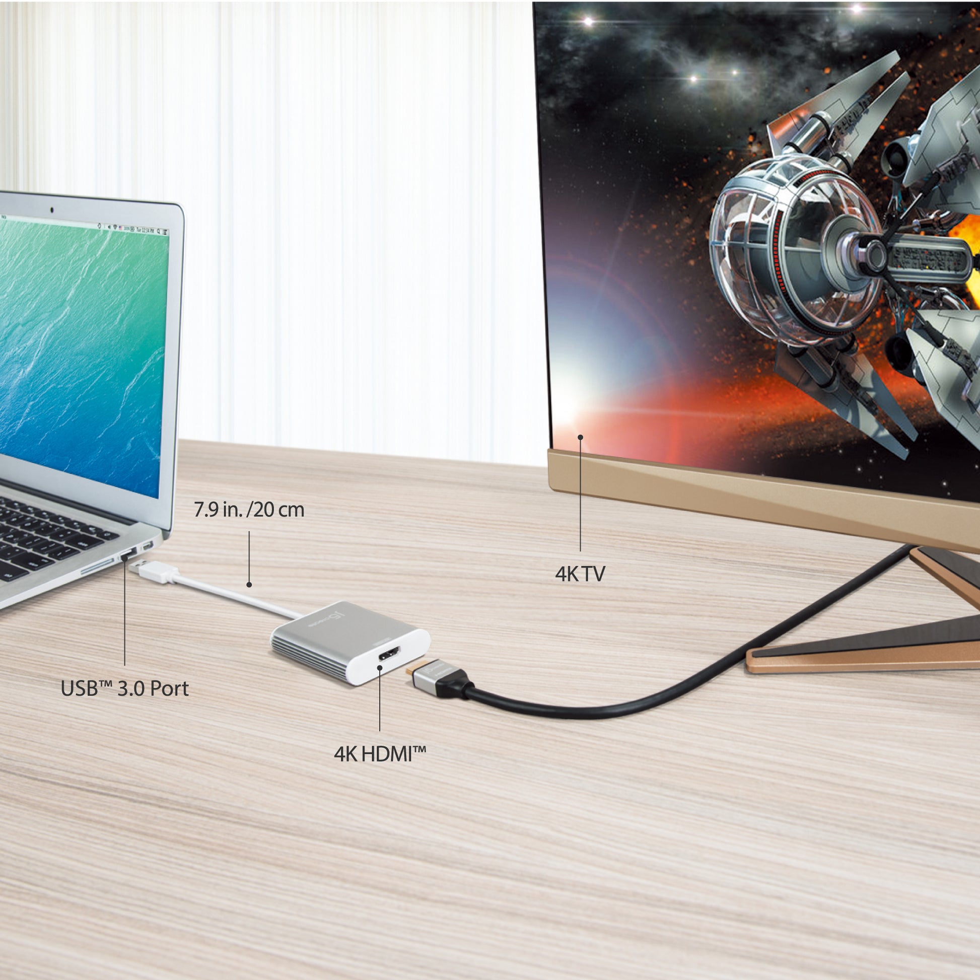 j5create JUA354-N Adapter USB-A zu HDMI – 4K (3840 × 2160) @ 30 Hz, USB 3.2 Gen 1 (5 Gbit/s), 0,08 m, Silber