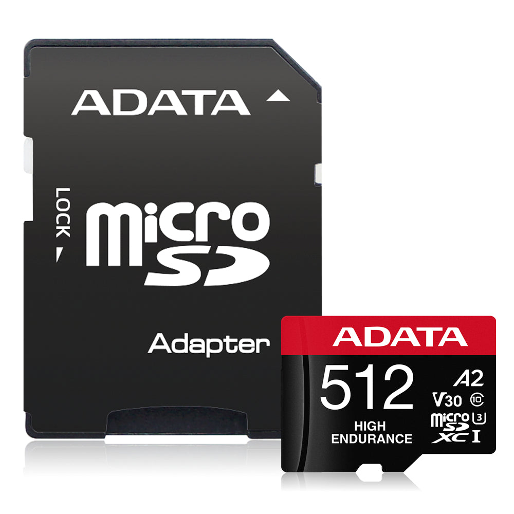 ADATA High Endurance microSDXC 512 GB – UHS-I, Klasse 10, U3, V30, A2, 100/85 MB/s, inkl. SD-Adapter