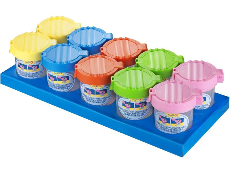 Laufer 86401 – Pinselbecher – Kunststoff, Ø 55/70 × 80 mm, 5 Farben, 10er-Set, mit Deckel