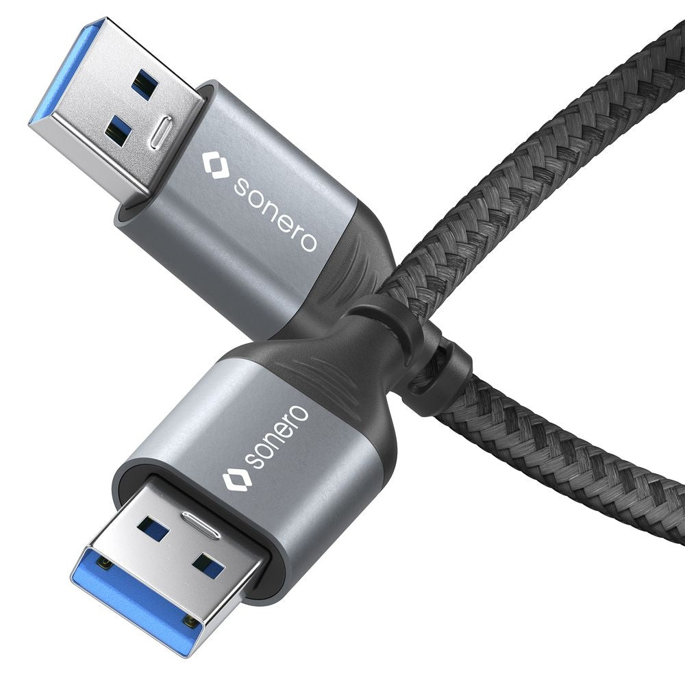 Sonero – USB-A auf USB-A Kabel – USB 3.2 Gen 1 (5 Gbit/s) – 1,5 m – Geflochten, Verstärkt – Schwarz/Grau