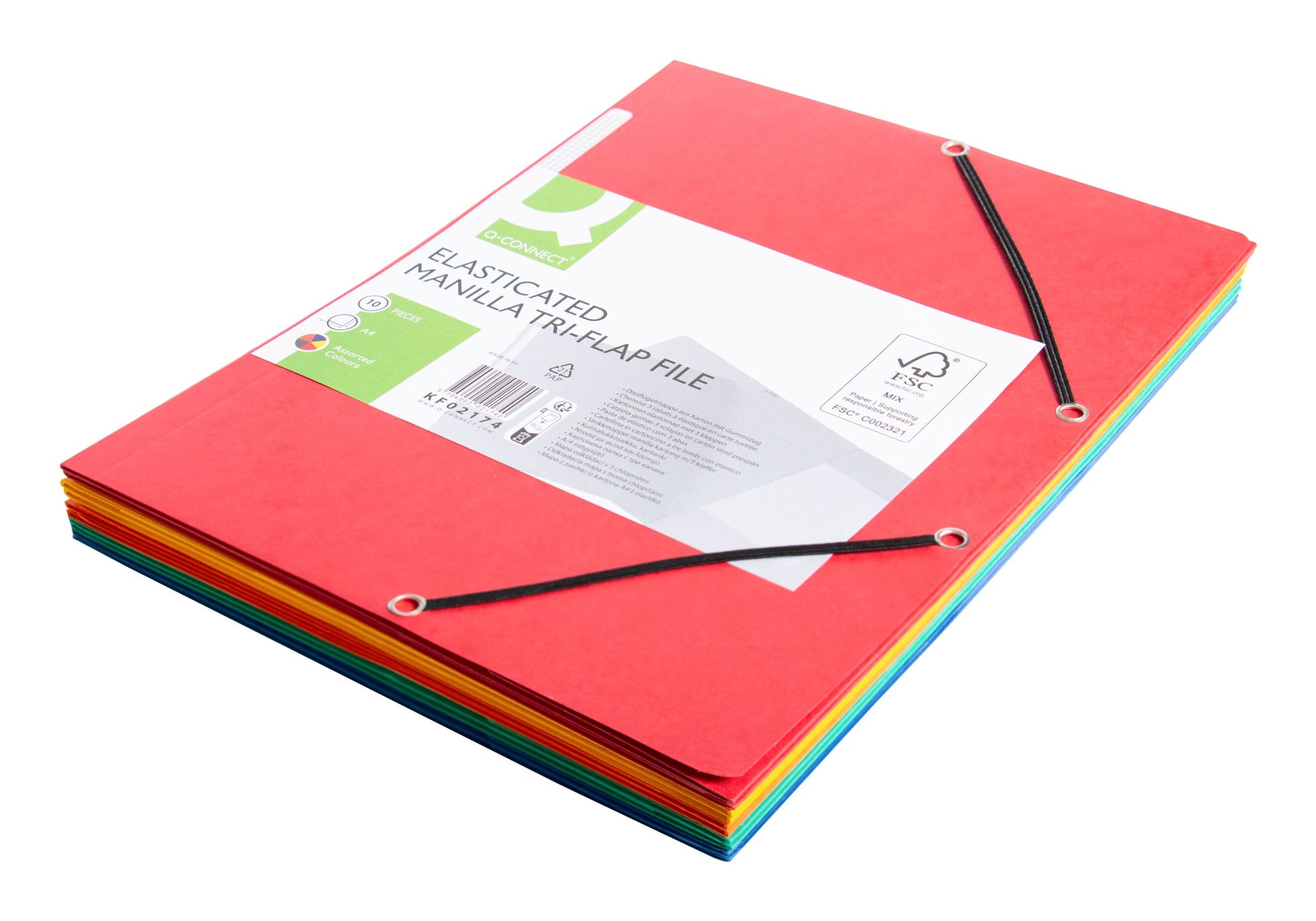 Q-CONNECT Sammelmappe für A4, Karton, farbig sortiert, mit Gummizug