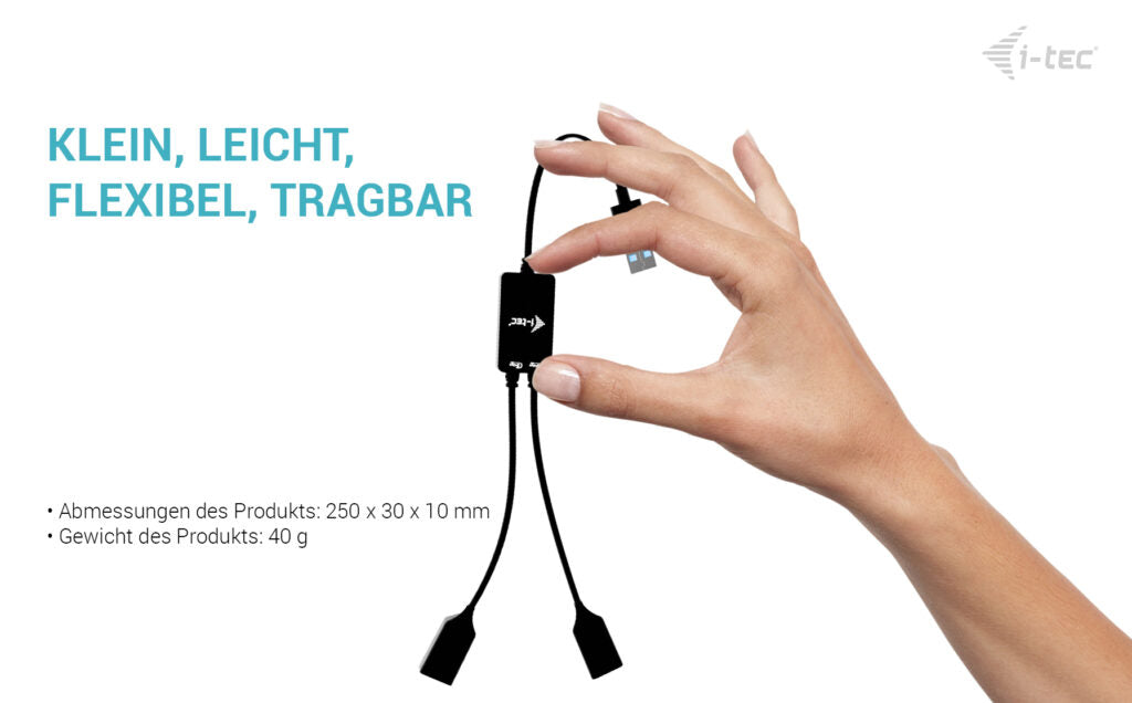 i-tec USB-A (Stecker) Multiport-Adapter – 2× USB-A (Buchse), USB 3.2 Gen 1