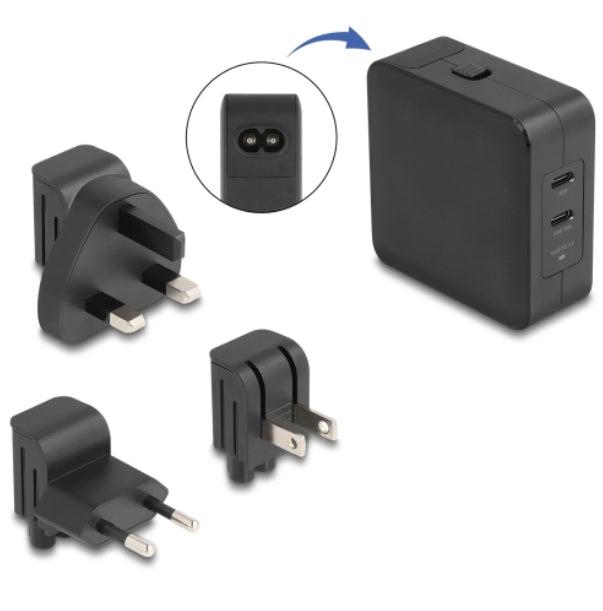 DeLOCK 41443 USB-Ladegerät 65 W – USB-C×2 – PD 3.0, GaN, Schwarz