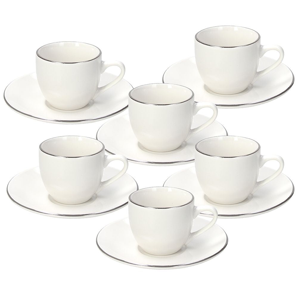 Tognana Porcellane Tognana Espressotassen-Set Fascetta Platino – 6-teiliges Set, 90 ml, Porzellan, Weiss/Gold, mit Unterteller