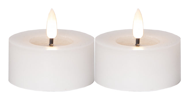 Star Trading Teelicht – 2er Pack, Ø 7 × 5,5 cm, 0,01 W, Warmweiss, Batteriebetrieb, Timer, Weiss