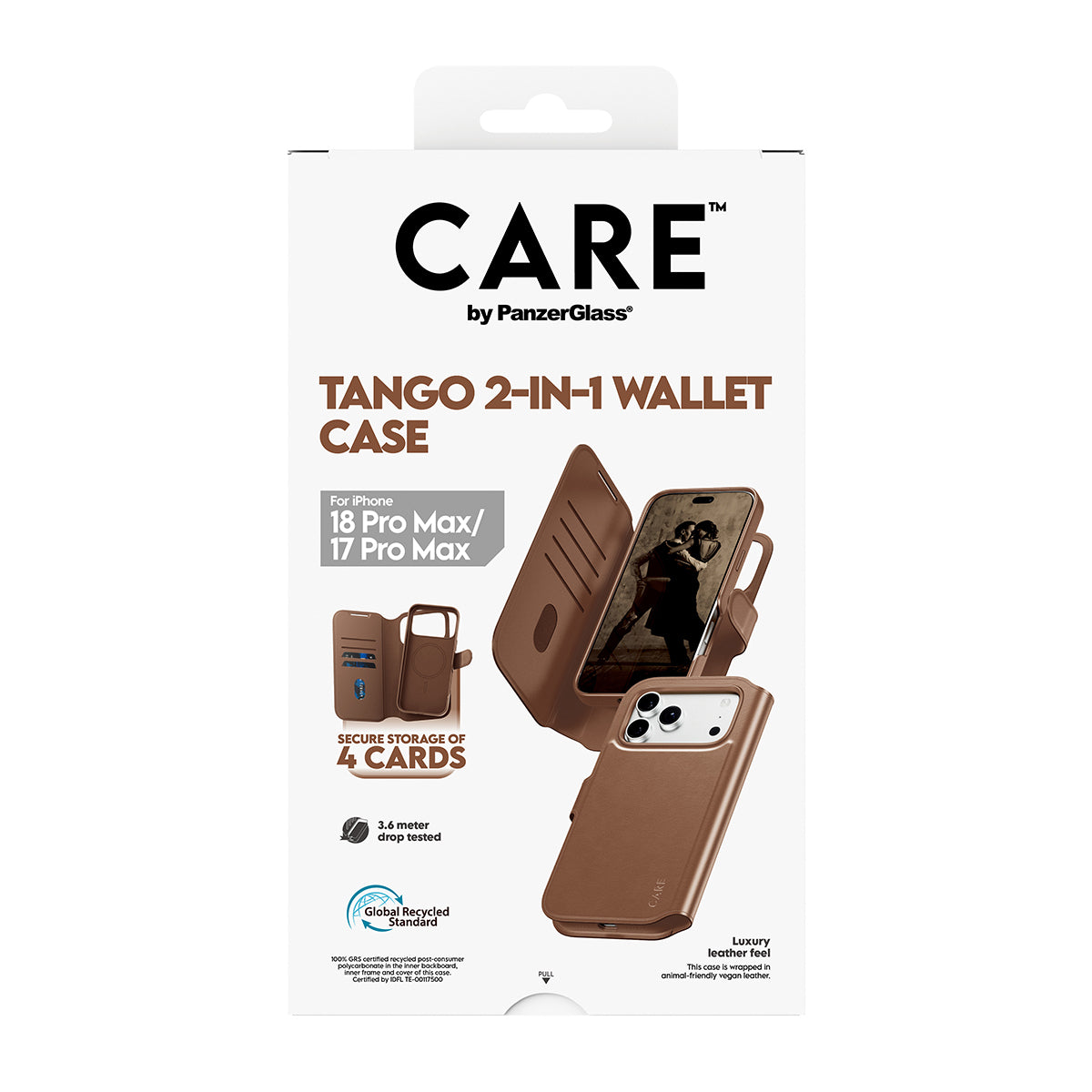 PanzerGlass CARE Tango Wallethülle – für Apple iPhone 18 Pro Max / iPhone 17 Pro Max, MagSafe, PC, Braun