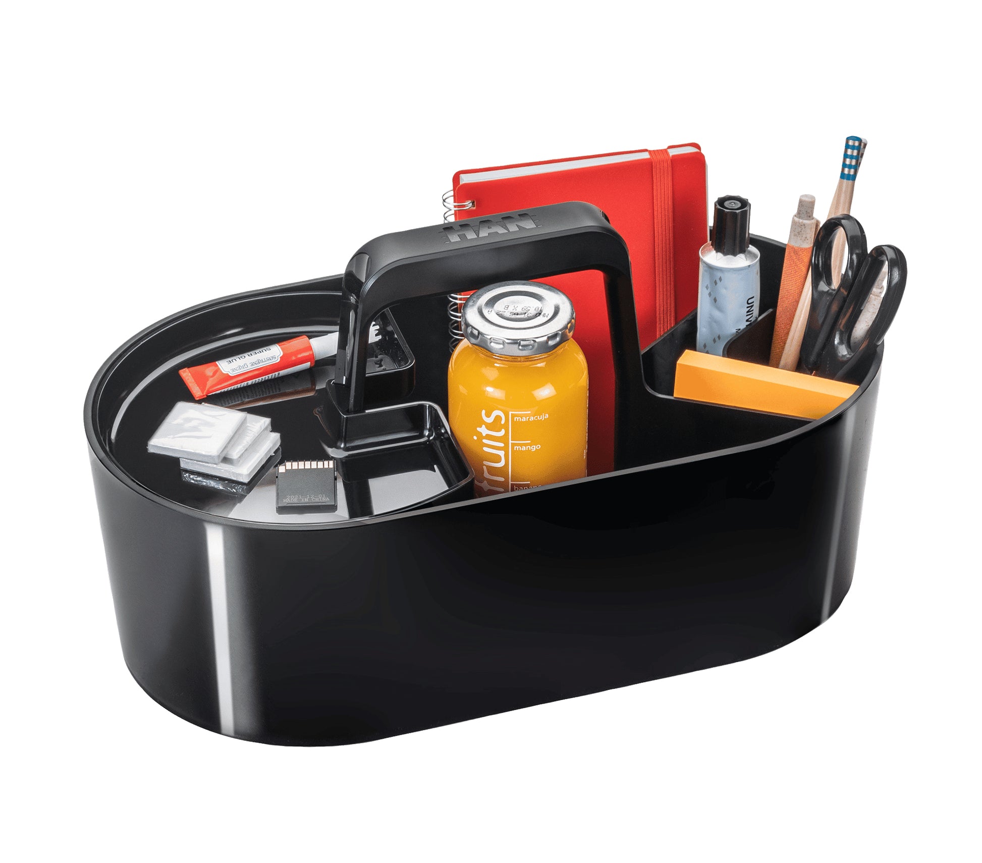 HAN Werkzeugkasten LOFT 1200-12 Aufbewahrungsbox – 4 Fächer, mit Trennwand, schwarz, ABS, B 340 × H 190 × T 190 mm