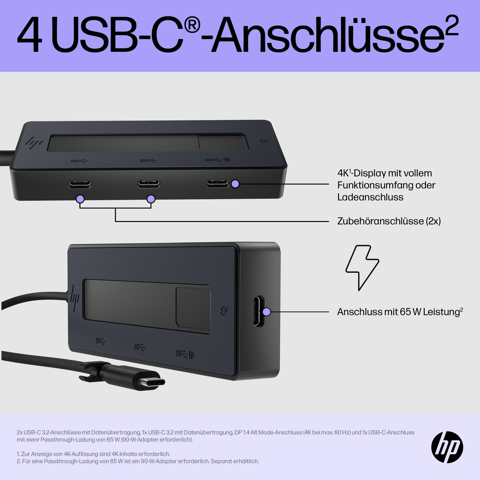 HP Multiport-Adapter – USB-C, DP, 2× USB-C