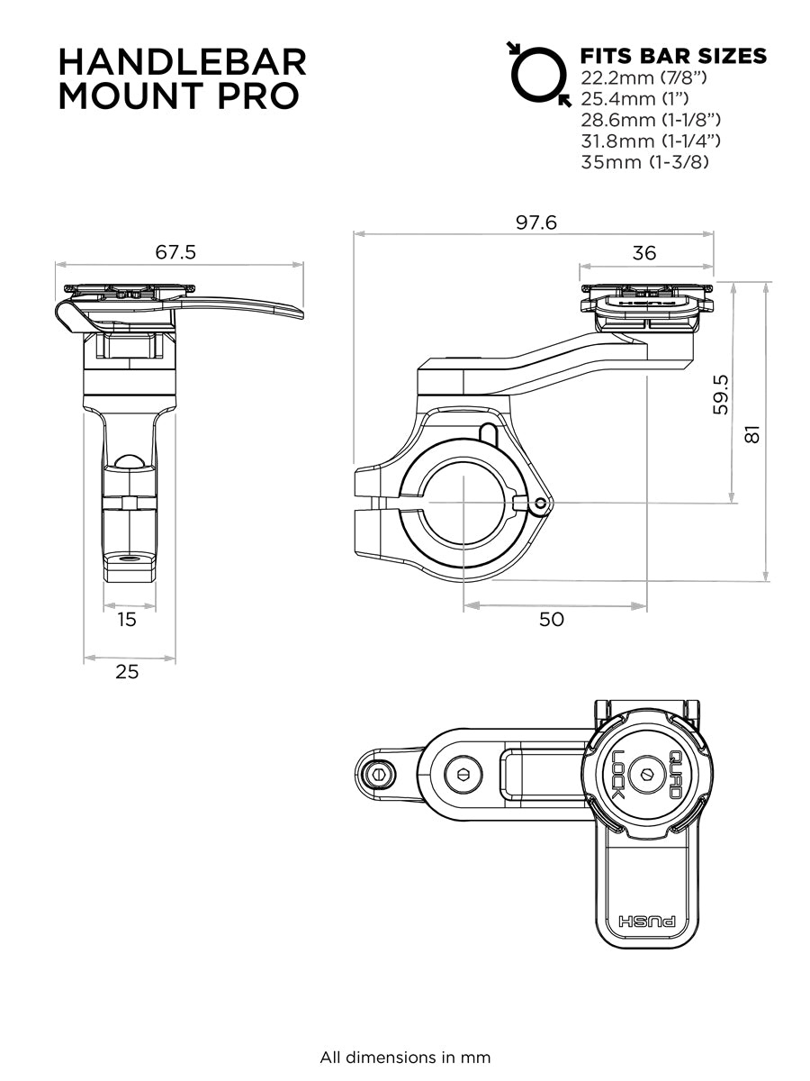 Quad Lock Motorrad-Lenkerhalterung Pro, Klemmhalterung, 360° drehbar – für Quad Lock Cases – Schwarz/Chrom