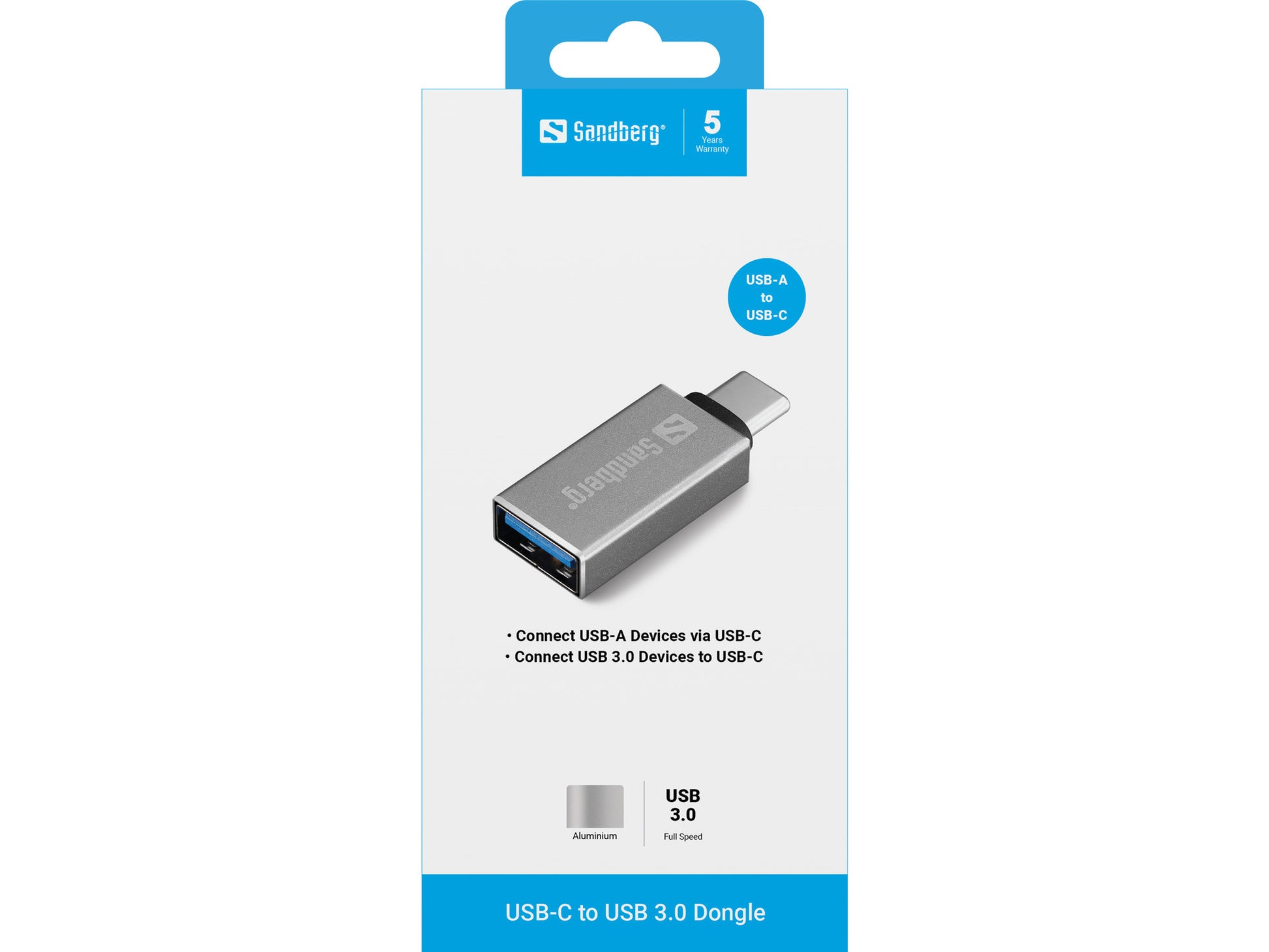 Sandberg USB-C zu USB-A Adapter – USB 3.2 Gen 1 (5 Gbit/s), 1× USB-A, Silber