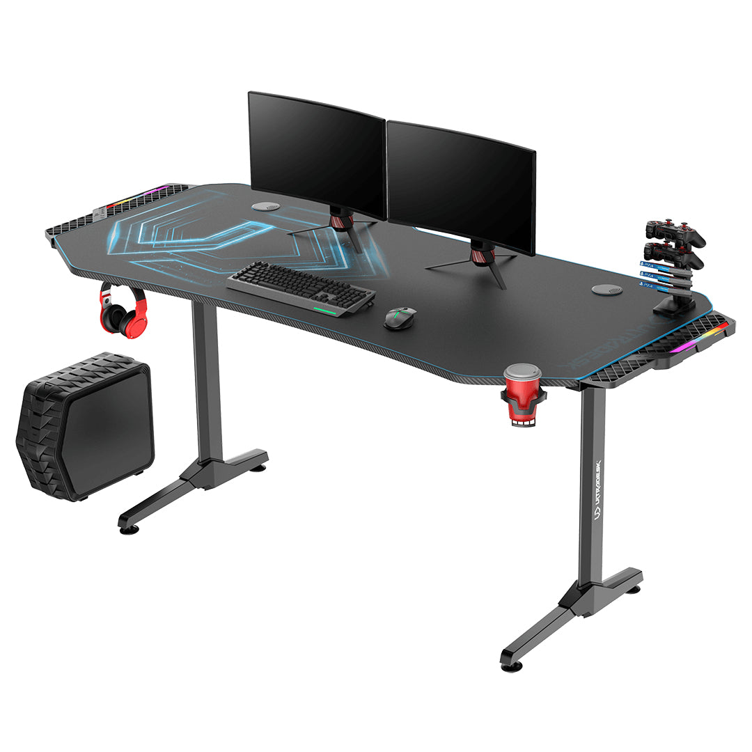 Ultradesk Rollbarer Computertisch, bis 100 kg, 1'750×750×760 mm, RGB-LED, schwarz/blau
