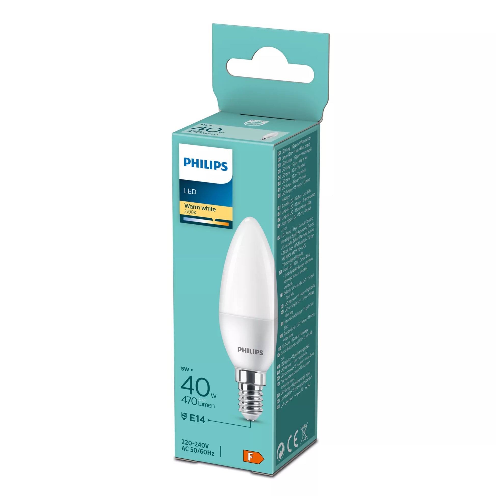 Philips by Signify Philips LED-Leuchtmittel E14 Kerze (B35) – Warmweiss 2700 K, 470 lm, 4,9 W – 1 Stk.