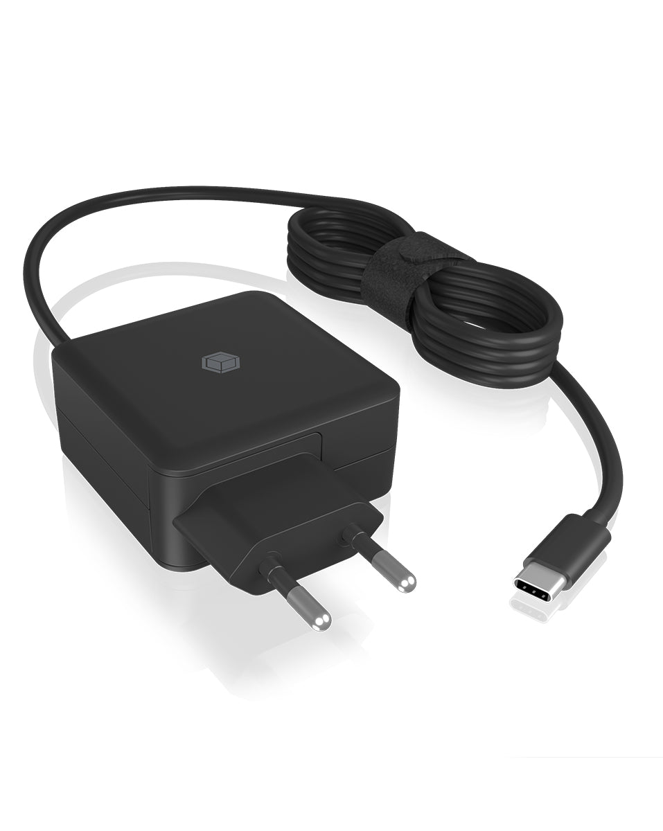 ICY BOX IB-PS111-PD USB-Ladegerät 65 W – USB-C×1 – PD 3.0, EU-Stecker (Typ C) – für universelle Geräte – schwarz