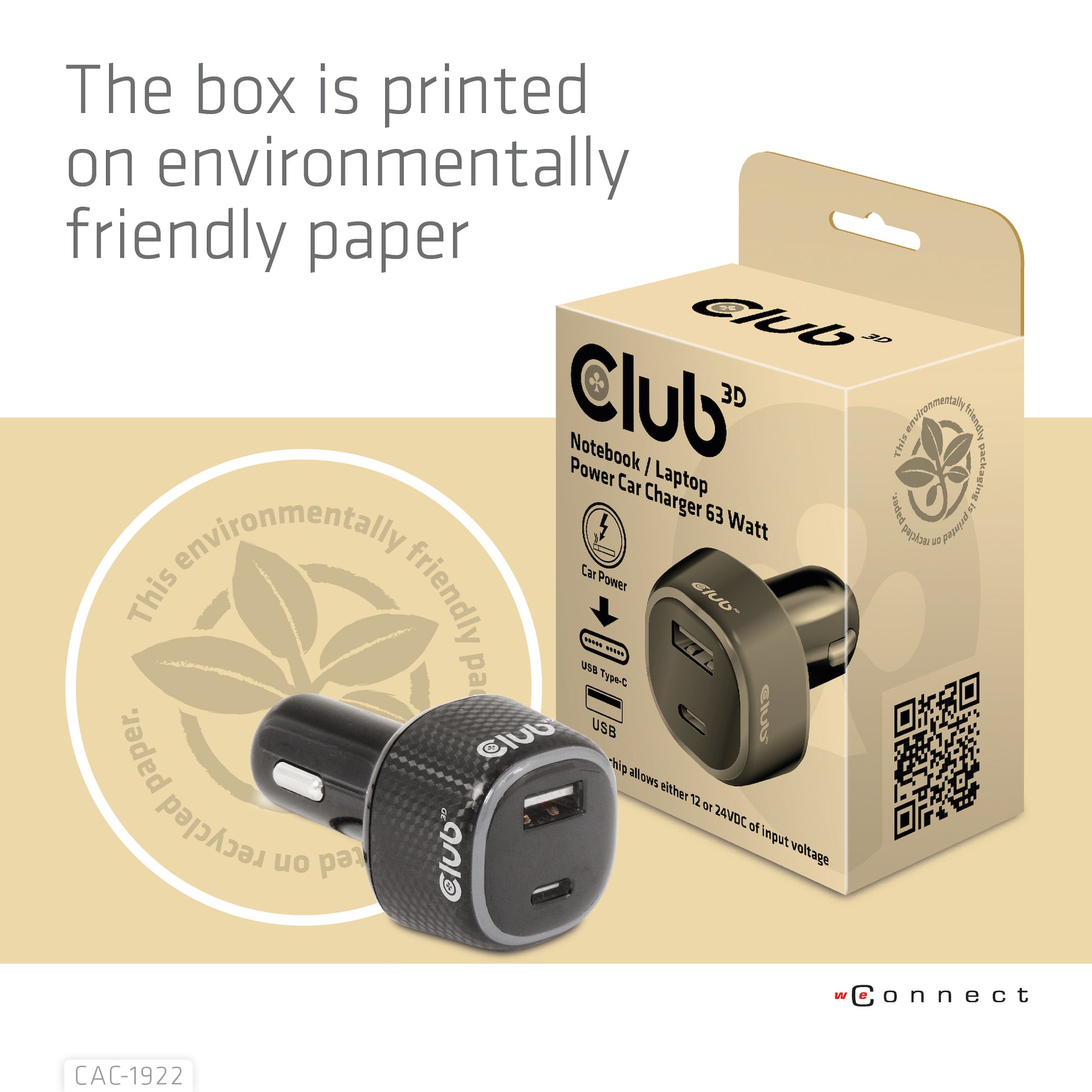 CLUB3D Club 3D CAC-1922 Auto-Ladegerät 63 W – USB-C×1, USB-A×1 – für 12–24 V Bordnetz
