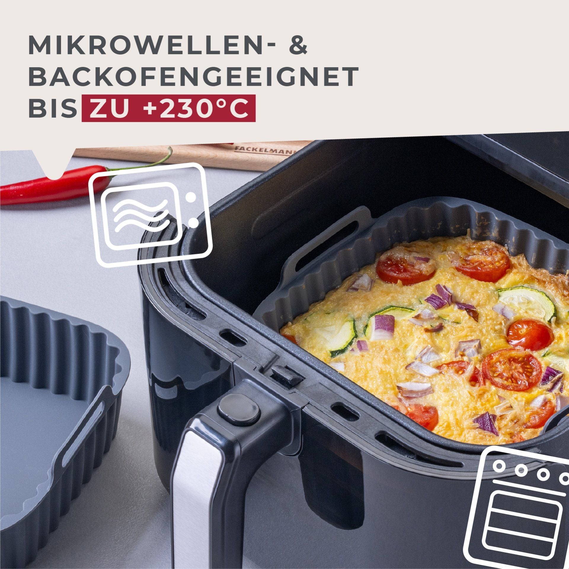 Fackelmann Silikonform für Heissluftfritteusen – 15 × 15 × 5 cm, Silikon, Grau