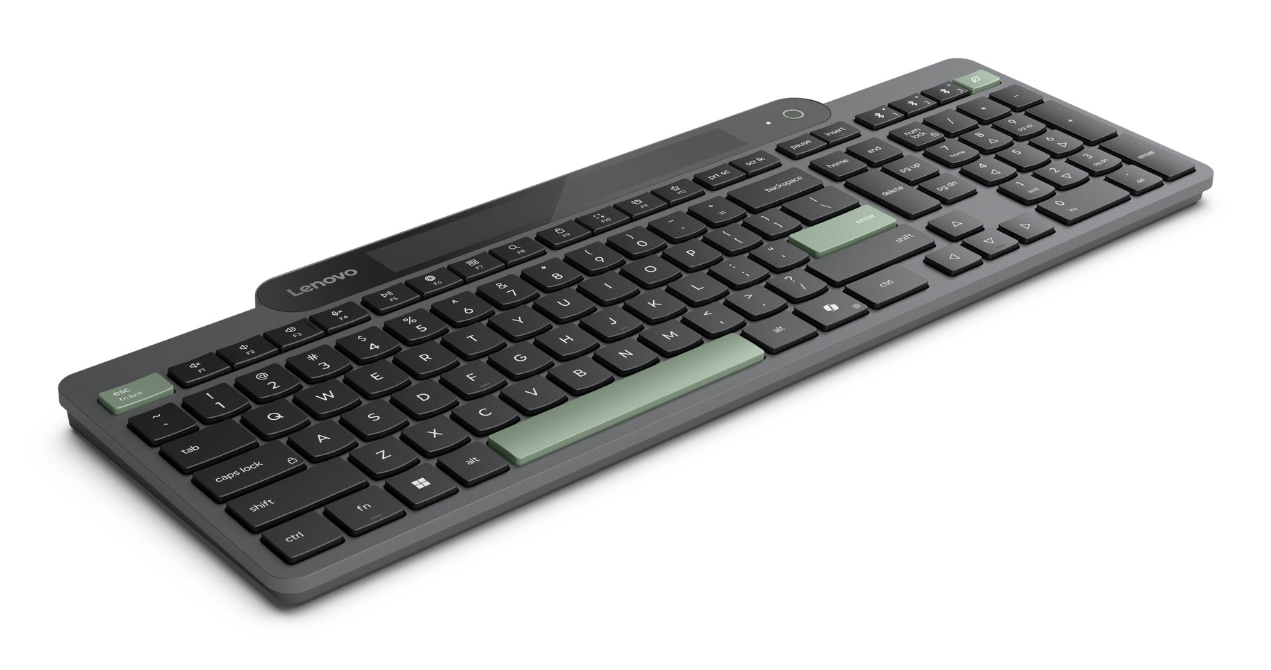 Lenovo Tastatur – Membran – Bluetooth 5,1 – USB-C – QWERTY (US-INT) – Solar, Multi-Device – Schwarz/Grün