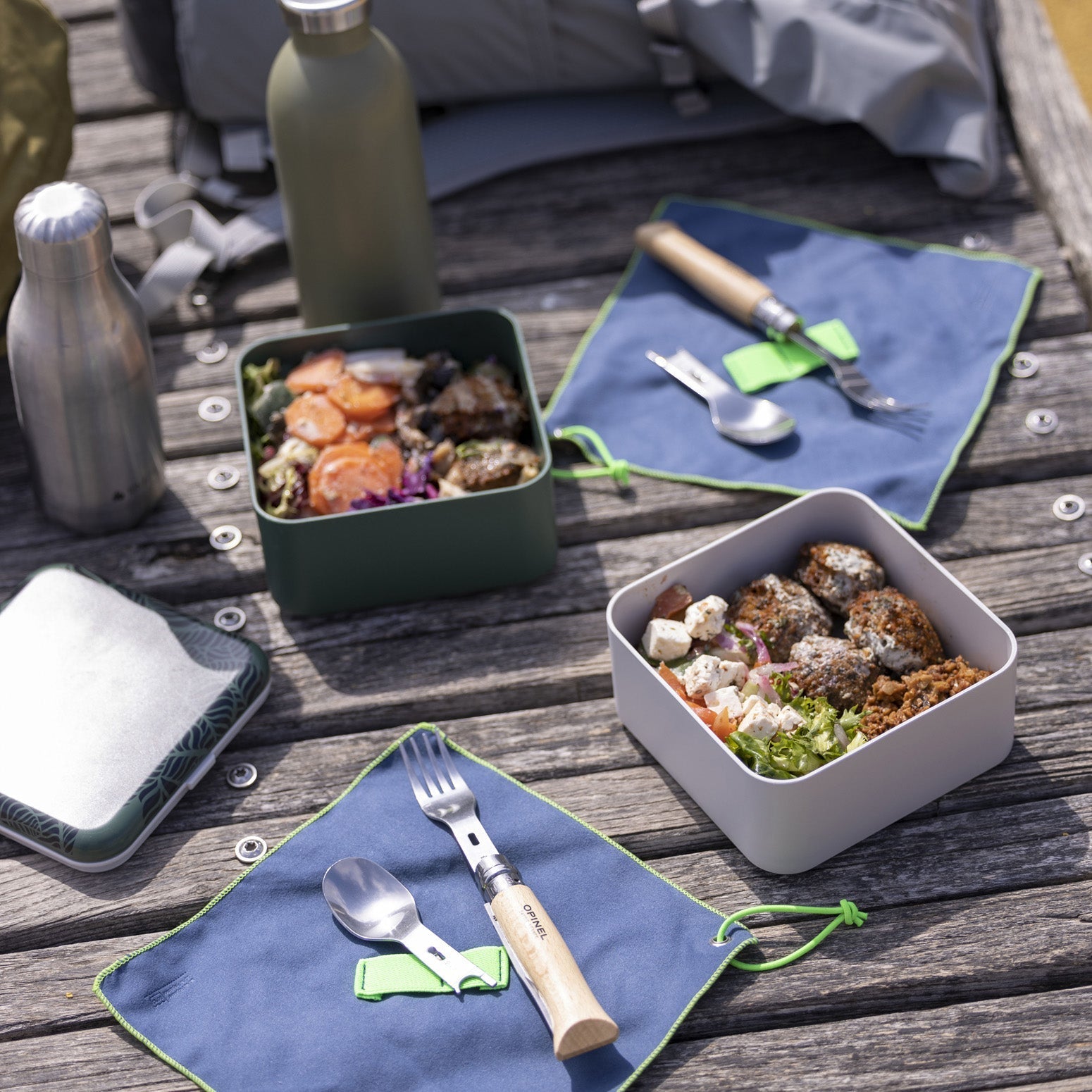 Opinel Picnic Plus Nr. 8 Lunchbox-Besteck – 19,3 cm, Edelstahl, Holzgriff, Braun